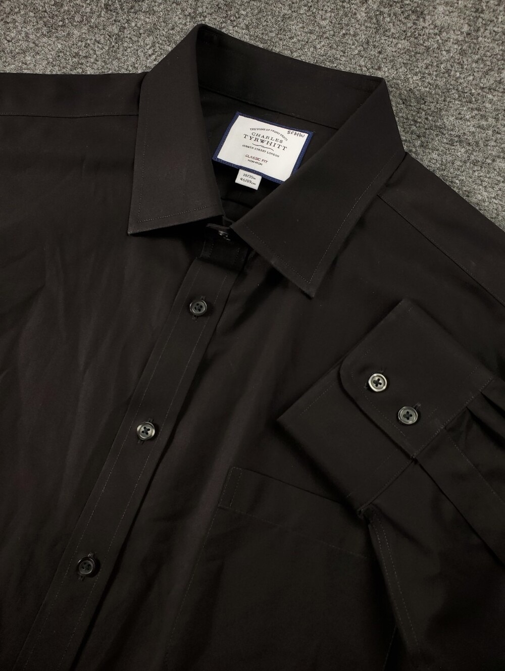 Charles Tyrwhitt Dress Shirt 18 35 Classic Fit Non Iron Long Sleeve Solid Black